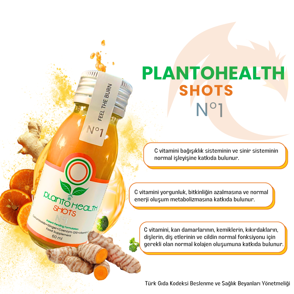 PlantoHealth Shots No1 (Kurkumin+Zencefil+Vitamin C+Koenzim Q10)-AVANTAJLI YEDİLİ PAKET